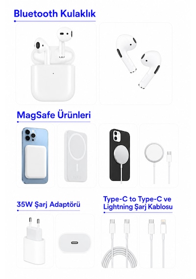 Sbz Apple iPhone Uyumlu Tam Takım Set 6 Parça - Bluetooth Kulaklık - Magsafe Powerbank - Magsafe Şarj Aleti - 35w Usb-c Hızlı Şarj Adaptörü - Usb-c To Lightning Ve Type-c To Type-c Hızlı Şarj Kablosu Sbz Apple iPhone Uyumlu Tam Takım Set 6 Parça - Bluetooth Kulaklık - Magsafe Powerbank - Magsafe Şarj Aleti - 35w Usb-c Hızlı Şarj Adaptörü - Usb-c To Lightning Ve Type-c To Type-c Hızlı Şarj Kablosu