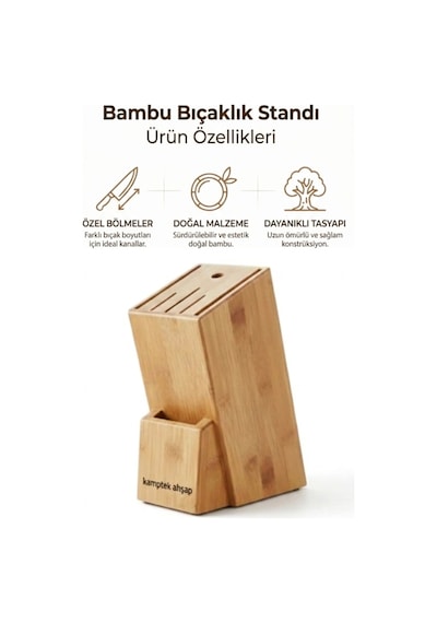 Kamptek Bambu Bıçaklık Standı Mutfak Tezgah Üstü Profesyonel Bıçak Standı
