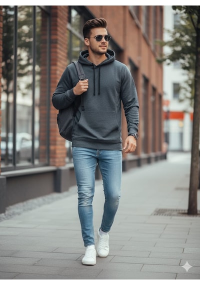 Kapişonlu Erkek Füme Sweatshirt Füme