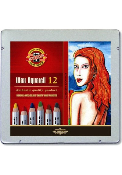 Koh-i Noor Wax Aquarell Balmumu Kalın Boya Kalemi 12 Renk Metal K