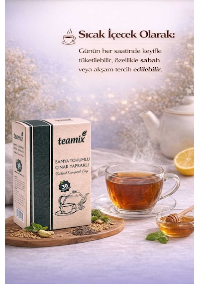 Bamya Tohumlu Çınar Yapraklı Bitkisel Karışımlı Çay 60 Gr 30 Süzen Poset