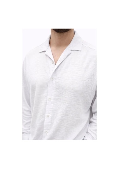 Defymoda Erkek Aerobin Kumaş Oversize 4 Mevsim Uzun Kollu Rahat Kalıp Gömlek - Beyaz