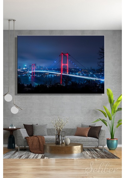 Yatay Tekli Kanvas Tablo Modern Ev Kafe Ofis Gece 15 Temmuz Şehitler Köprüsü Manzara 2324