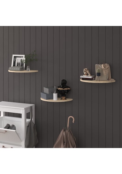 Asra Trend Oval Duvar Rafı DRF-04 %100 MDF 3'lü Dekoratif Organizer Kitaplık Meşe