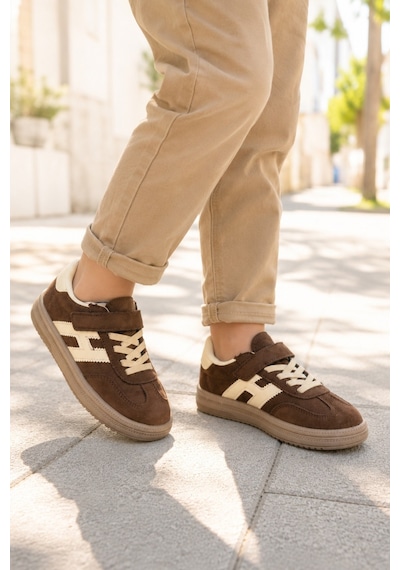 Unisex Çoçuk Süet Günlük Kullanım Cırtlı Sneakers Kahverengi