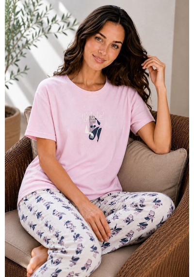 Nisanca Luna Kısa Kol Kadın Pijama Takımı Yumuşak Dokulu, Nefes Alabilir, Rahat Ev Giyim Seti Pembe