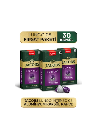 Jacobs Lungo 8 Intenso Nespresso Uyumlu Alüminyum Kapsül Kahve 10 Adet X 3 Paket Kapsül Kahve