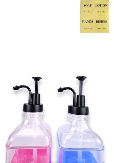 Digithome 2 Li Cam Sıvı Sabun Ve Losyon Etiketli Siyah Tıpalı Deterjan Şişesi Sabunluk 500 Ml - F/12 C1-1-289