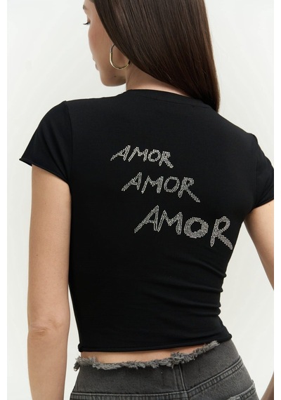 Mai Collection 2734 - El Amor Siyah Penye Crop Mor - Siyah