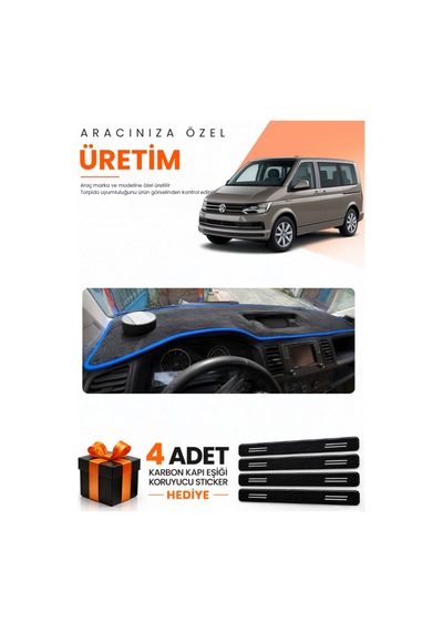 Vw Transporter T6 Çukurlu 2015-2020 Uyumlu Torpido Koruma Örtüsü Oto Kılıfı - Siyah Mavi