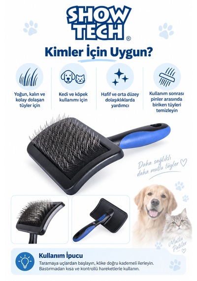 Showtech Universal Sert Ve Çift Pinli Kedi Köpek Kıtık Açıcı Fırça Orta Boy
