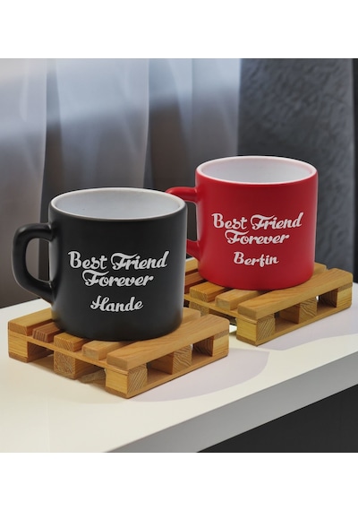 Bk Gift Kişiye Özel İsimli Best Friend 2li Siyah Ve Kırmızı Renkli Middle Çay & Kahve Fincanı-1, Arkadaşa Hediye, Sevgiliye Hediye Kobitmeyencom32656