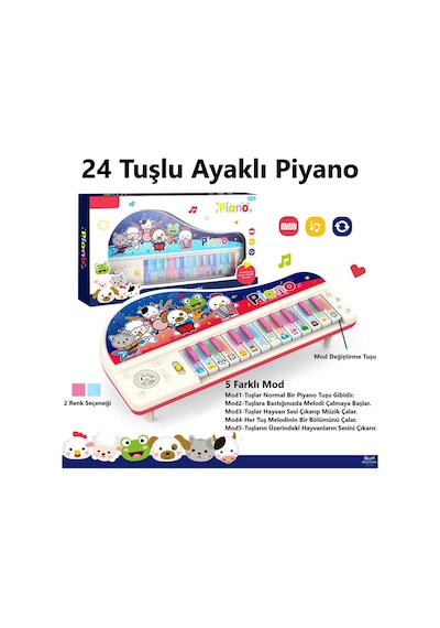 24 Tuşlu Ayaklı Piyano Hayvan Sesli Işıklı Müzikli Eğitici Çok Fonksiyonlu 36.5 Cm.
