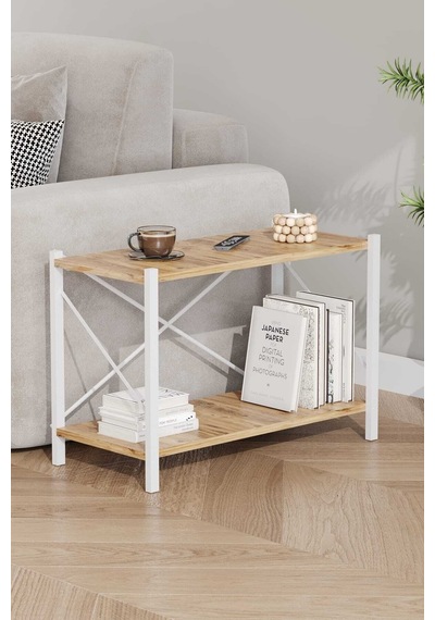 Koltuk Yani Sehpa Beyaz Profil Çam Sunta 60x24x44 Cm Mtl024 Beyaz-çam