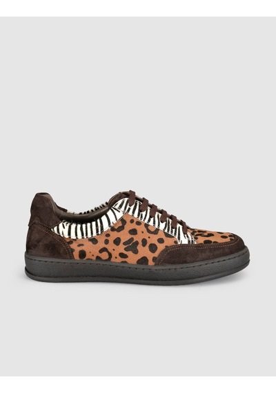 Leopar Desenli Süet Deri Kadın Sneaker Ayakkabı Kahverengi