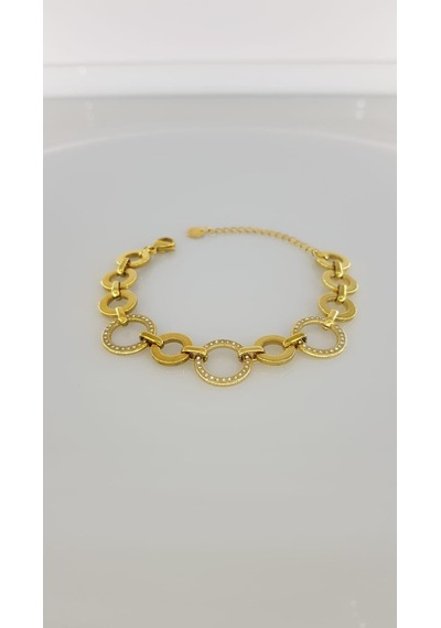 Halka Taşlı Gold Çelik Bileklik Gold