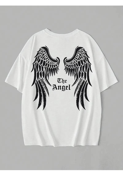 Genel Markalar 20/1 Penye Compack Dark Angel Baskılı Oversize Kısa Kol Yazlık T-shirt- Beyaz - Renkli