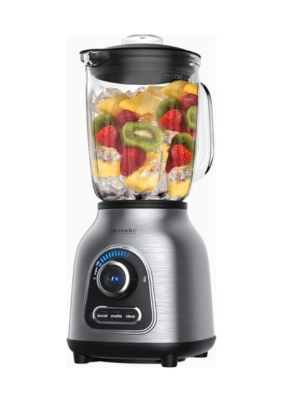 Arendo 1400w Paslanmaz Çelik Blender, 1,75 L Cam Kap, 6 Bıçaklı, 30 Hız Seviyesi Gümüş