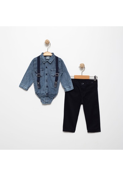 Mnk Baby & Kids Jeans Gömlek Gabardin Pantolon Erkek Bebek Takımı M00774 Lacivert