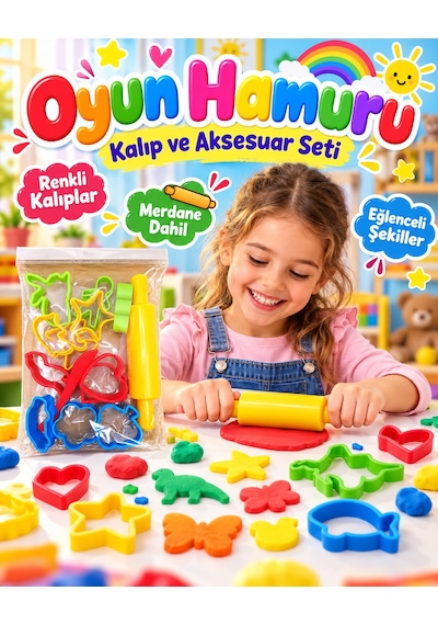 Oyuncak 12 Renk 24 Adet Zıplayan Havayla Kuruyan Yumuşak Kil Hamuru Kalıp Aksesuar Oyun Hamur Seti 38 Parça Çok  Renkli