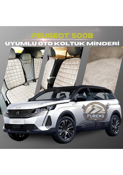 Peugeot 5008 Bej Renk Tay Tüyü Cepli & Terletmez Sırtlı Oto Koltuk Minder Seti - Koltuk Koruma Kılıfı Ön & Arka Tam Set