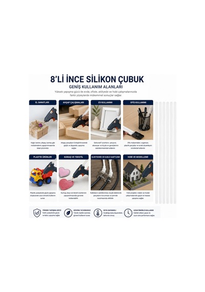8 Li İnce Silikon Çubuk 7,4 Mm X 30 Cm Sıcak Silikon Tabancası Uyumlu Şeffaf Mum Silikon Hobi Ve Tamir İçin