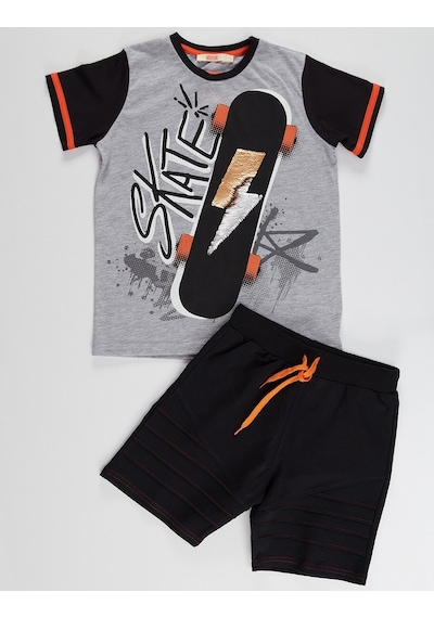 Denokids Mushi Thunder Skate Erkek Çocuk Şort Takım Çok Renkli
