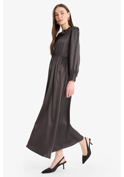 DeFacto Regular Fit Fiyonk Yaka Saten Uzun Kollu Midi Elbise F0819AX25SPBN339