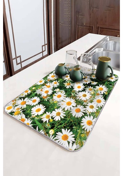 Yeşil Çiçekli Microfiber Bulaşık Kurutma Kurulama Matı Mm016