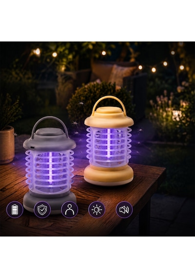 360 Korumalı Uv Işıklı Sinek Kovucu - Kamp Tipi - Şarjlı Fener Açık Bej