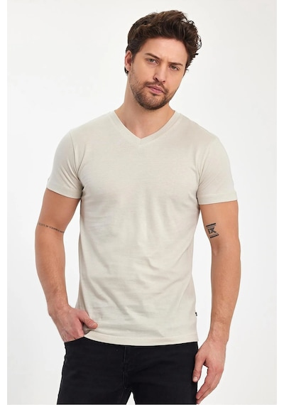 Erkek Compact Penye V Yaka T-shirt Taş