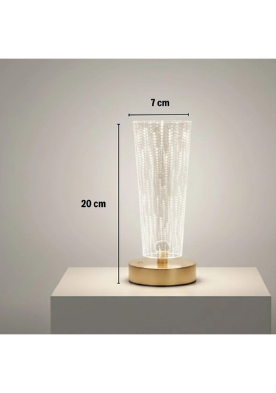 Silindirik Kristal Nokta Model Led Masa Lambası Gold Tabanlı, Dokunmatik, 3 Renk Işık Modlu, Şarjl Çok Renkli