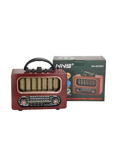 Orta Boy Retro Ahşap Tasarım Bluetooth Hoparlörlü Radyo - Fm/am Destekli, Şarjlı Ve Taşınabiliri Radyo Ns-6636 Çok Renkli