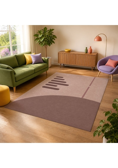 Kartela Halı Aralık Minimal Modern Halı Gül Kurusu Kaymaz Taban Makinede Yıkanabilir 200x300 Cm