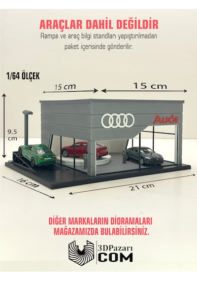 3d Baskı 1/64 Ölçekli Audi Showroom Tasarımlı Diorama Araç Sergileme Garajı