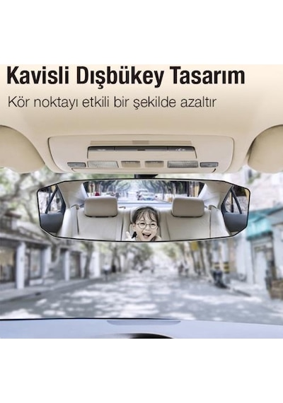 Polham 30x9 Cm Ultra Geniş Araç İçi Geniş Açılı Araç Dikiz Aynası, Kavisli, Genişletilmiş Açılı Ayna