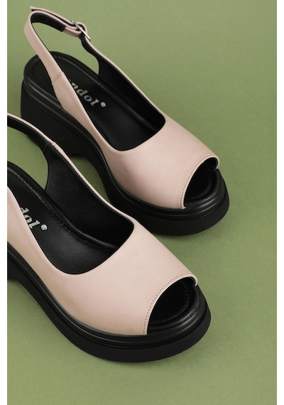 Gondol Hakiki Deri Platform Taban Sandalet Pkr.64003 Buz Gri