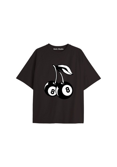Kalic Studio Y2k Vintage Cherry Baskılı Siyah T-shirt Kod 79 Siyah-79