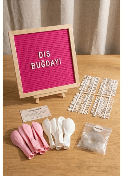 Diş Buğdayı Süsleme Mini Set Kız Pembe Keçe Yazı Panosu Standlı Balon Zincirli Çocuk