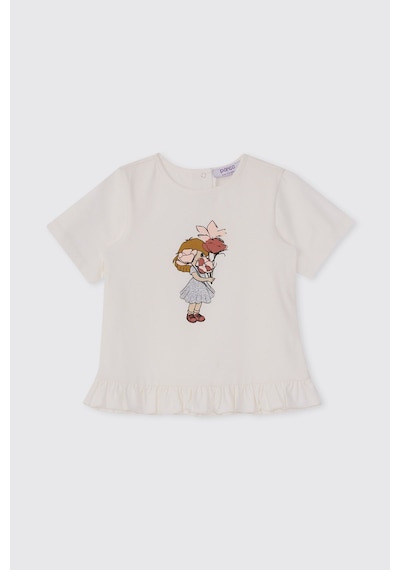 Panço Kız Bebek Baskı Detaylı Ekru Tişört 2611gb05002 Krem
