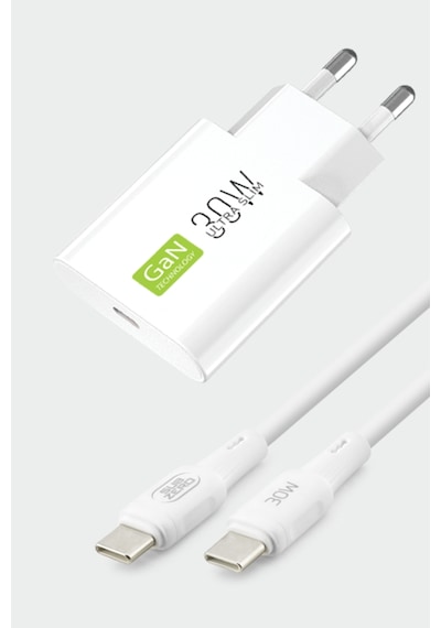Sub Zero Gan30 Type-c To Type-c 30w Ultra Slim Akıllı Chip Şarj Aleti Beyaz