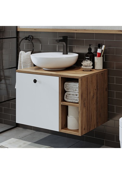 Lavabolu Mdflam 65 Cm Çekmeceli Banyo Dolabı Atlantik Çam - Beyaz Lavabolu Mdflam 65 Cm Çekmeceli Banyo Dolabı Atlantik Çam - Beyaz