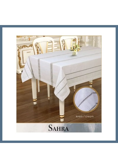 Buradabulabilirsin Sahra Krem 160x260 Cm Dantelli Ajurlu Keten Masa Örtüsü Zarif Yemek Masası Dekoru Bbz