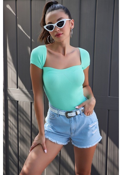 Aqe Fashion U Yaka Kısa Kol Mint Mint