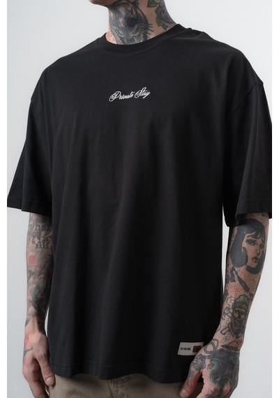 Respire Erkek Private Baskılı Oversize T-shirt Siyah