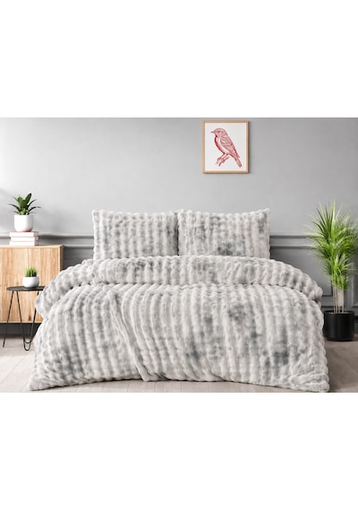 Merinos Diamond Kürk Bubble Desen Comforter Set, Çift Kişilik Yorgan Seti 220x240 Gri - Beyaz