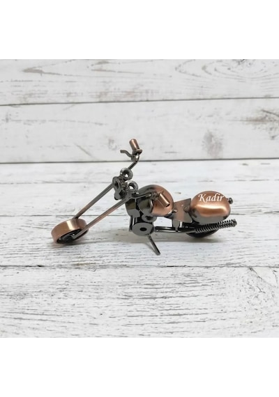 Kişiye Özel İsimli El Yapımı Metal Motosiklet Biblo - Chopper Maket Motor Erkeğe Hediye
