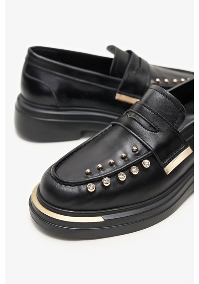 Louis Cardy Ophira Siyah Deri Piercing Detaylı Loafer