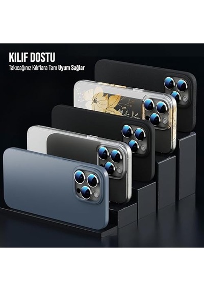 Apple Kolay Kurulum Safir Parmak İzi Bırakmayan Anti-reflective Kamera Lens Koruyucu Titanyum Gri, Apple iPhone Uyumlu 16 Pro Max/