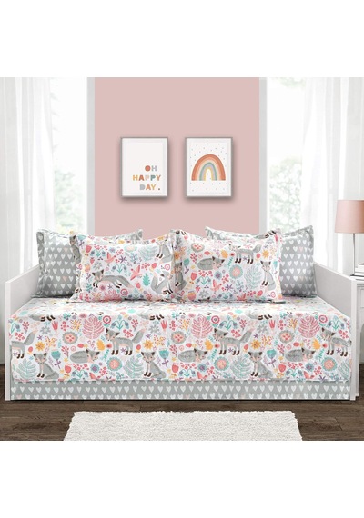 Pixie Fox 6 Parça Yatak Örtüsü Seti, Gri Ve Pembe, 99 Cm X 190 Cm Çok renkli